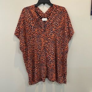 ⭐️ Adrienne Plus Size 1X Navy & Orange Abstract Print Tunic Blouse